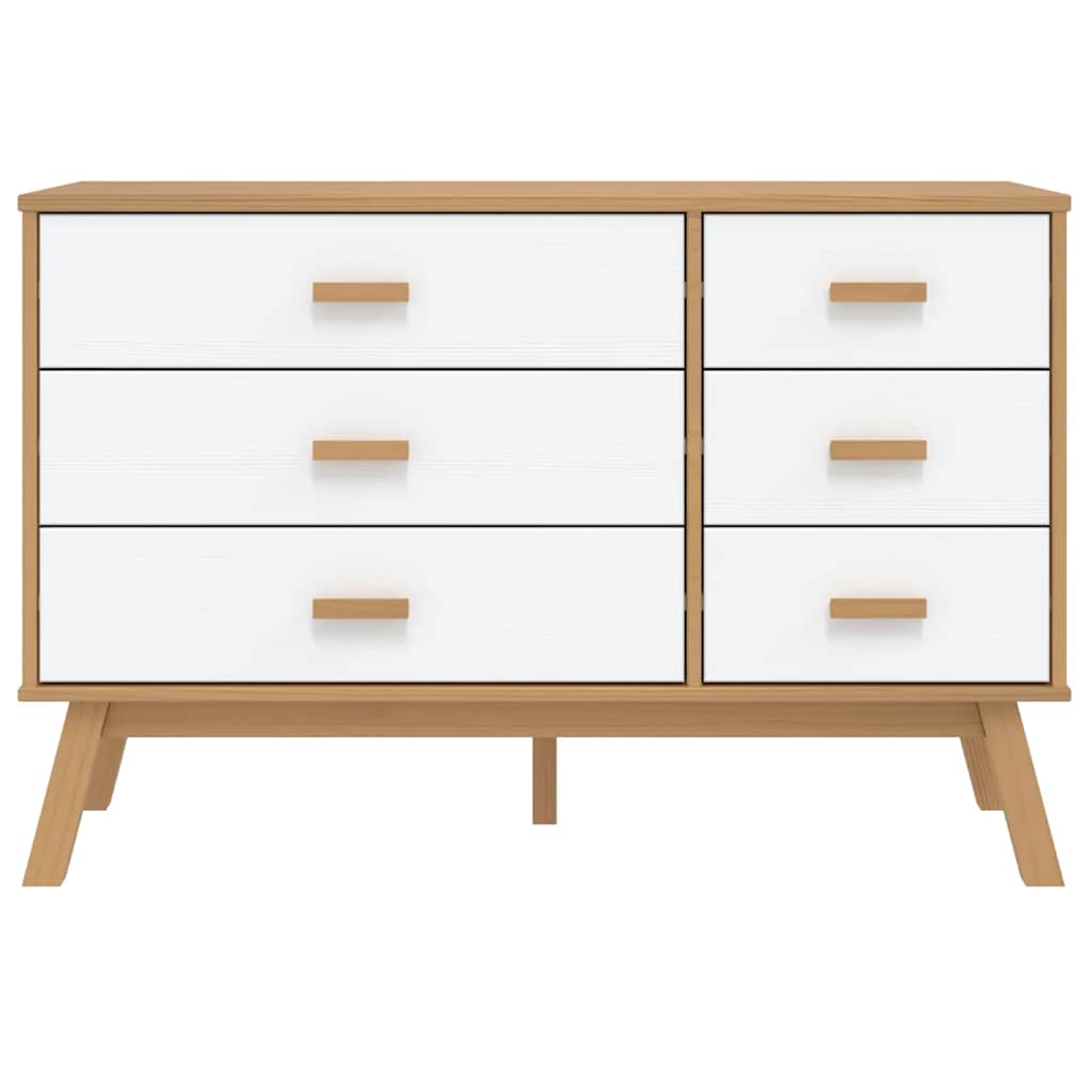 Armoire à tiroirs OLDEN blanc et marron bois de pin solide - XIOS