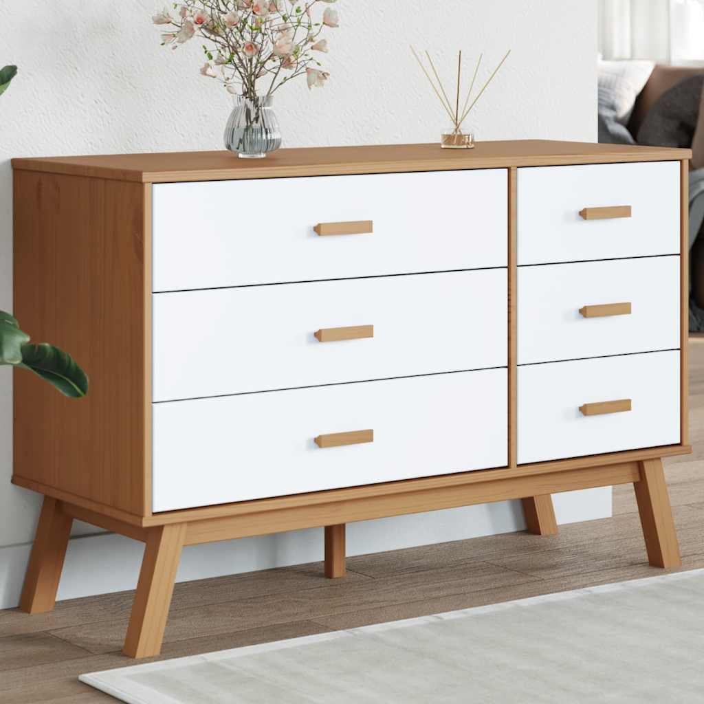 Armoire à tiroirs OLDEN blanc et marron bois de pin solide - XIOS