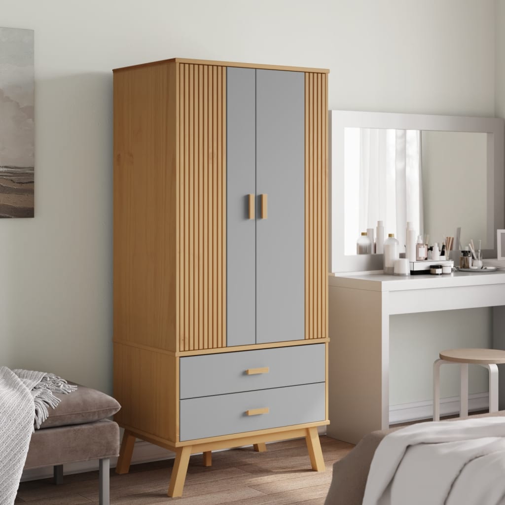Garde-robe OLDEN gris et marron 76,5x53x172 cm bois massif pin - XIOS