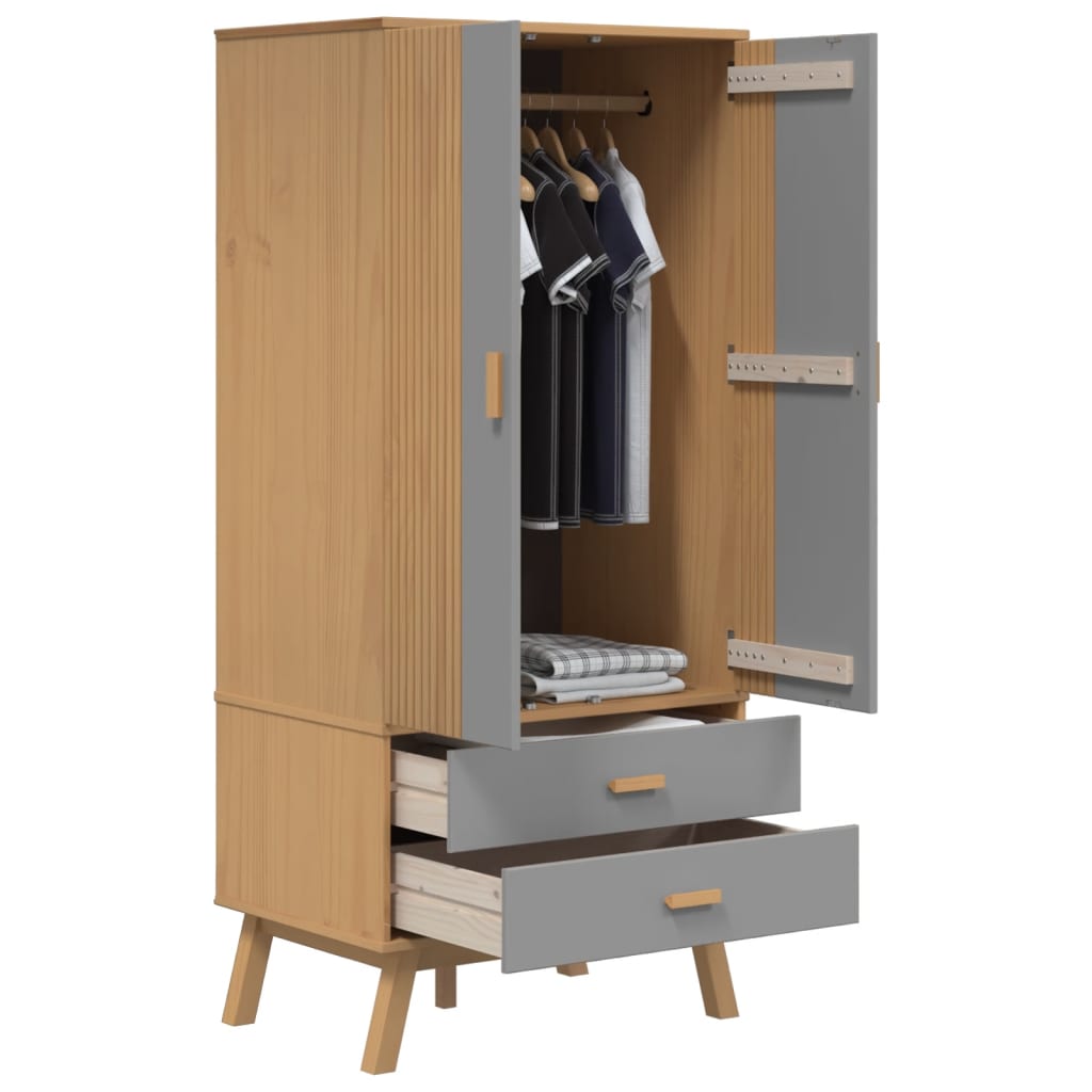 Garde-robe OLDEN gris et marron 76,5x53x172 cm bois massif pin - XIOS