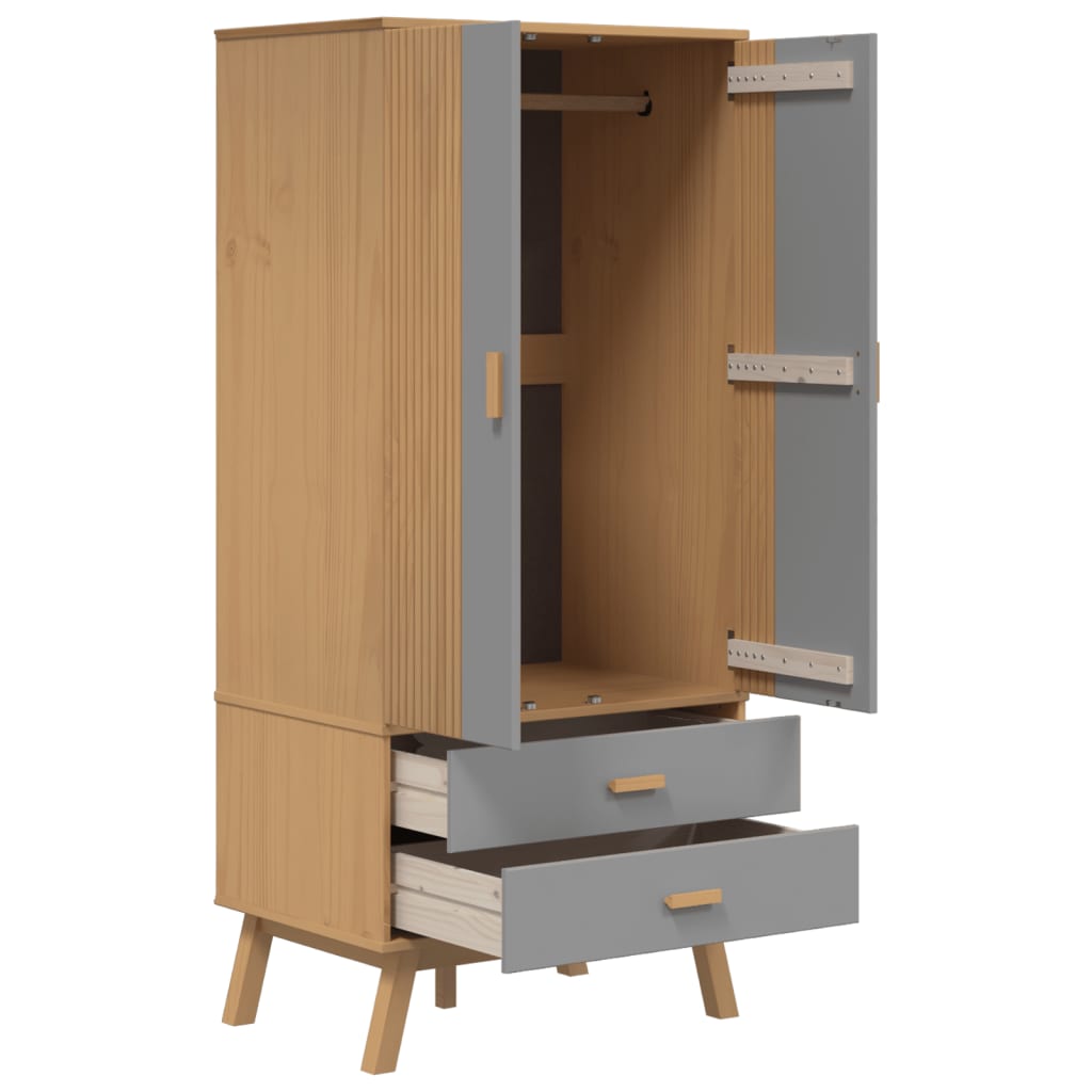 Garde-robe OLDEN gris et marron 76,5x53x172 cm bois massif pin - XIOS