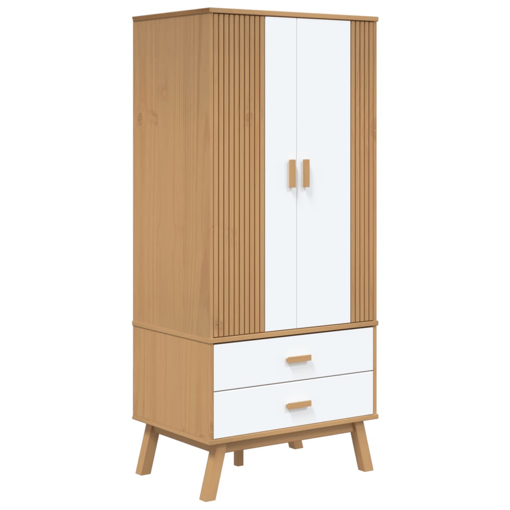 Garde-robe OLDEN blanc et marron 76,5x53x172 cm bois massif pin - XIOS