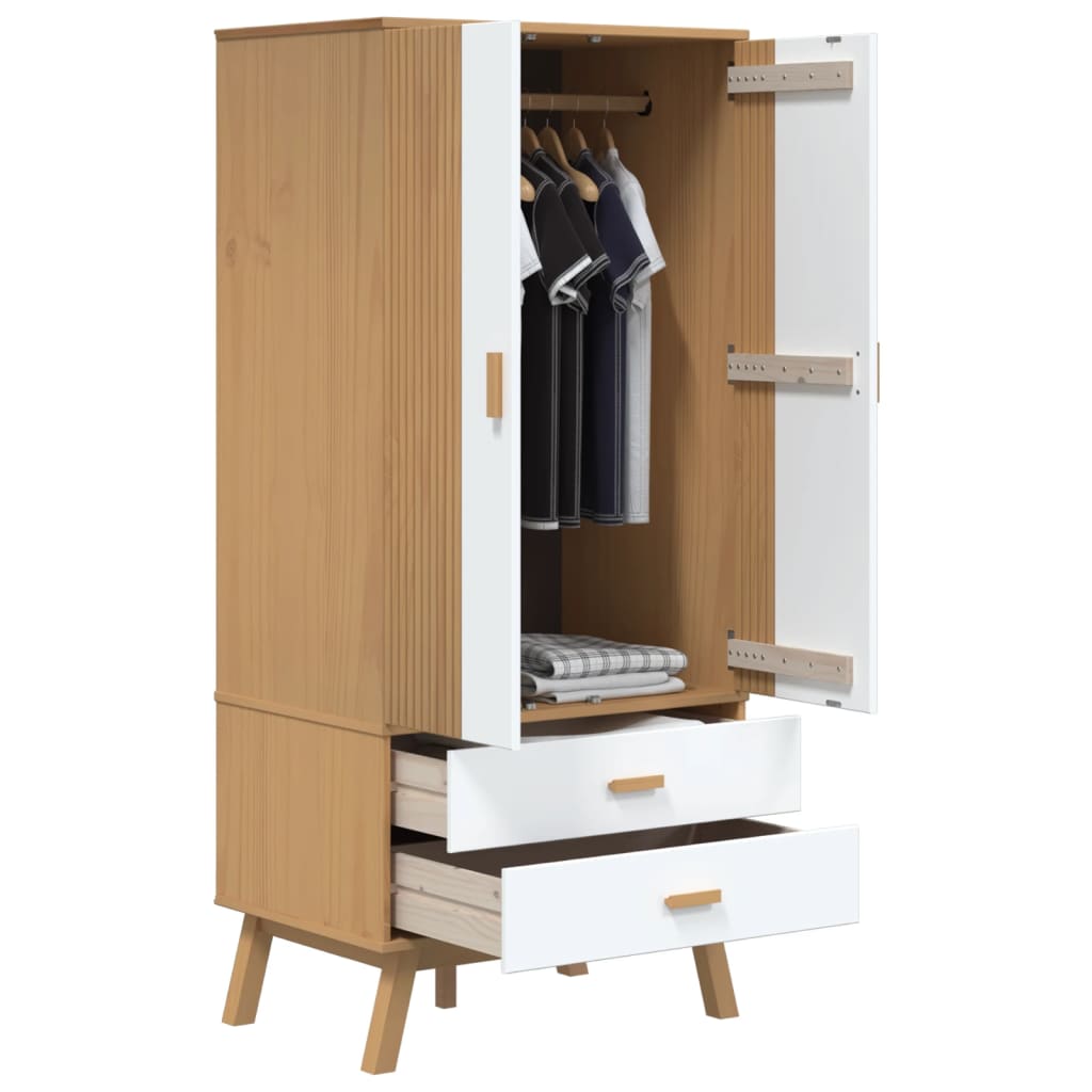Garde-robe OLDEN blanc et marron 76,5x53x172 cm bois massif pin - XIOS
