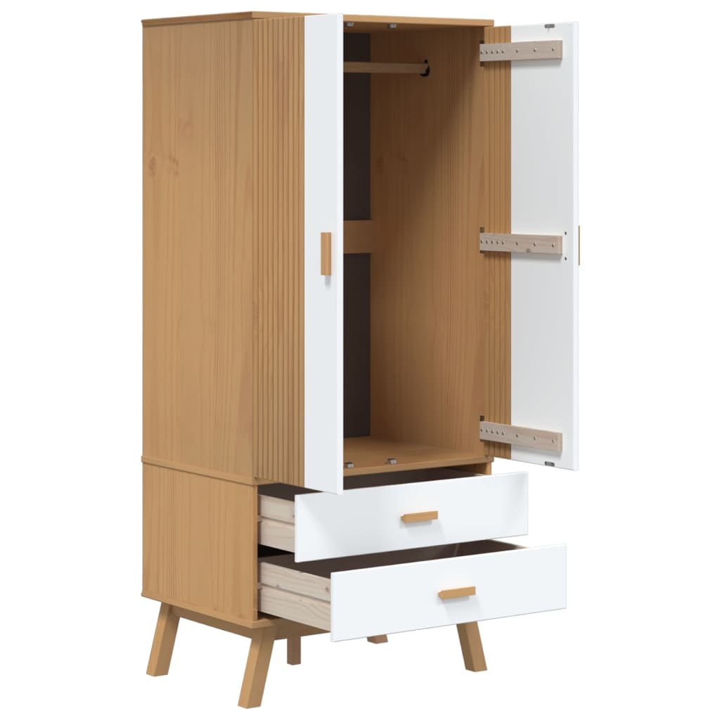 Garde-robe OLDEN blanc et marron 76,5x53x172 cm bois massif pin - XIOS