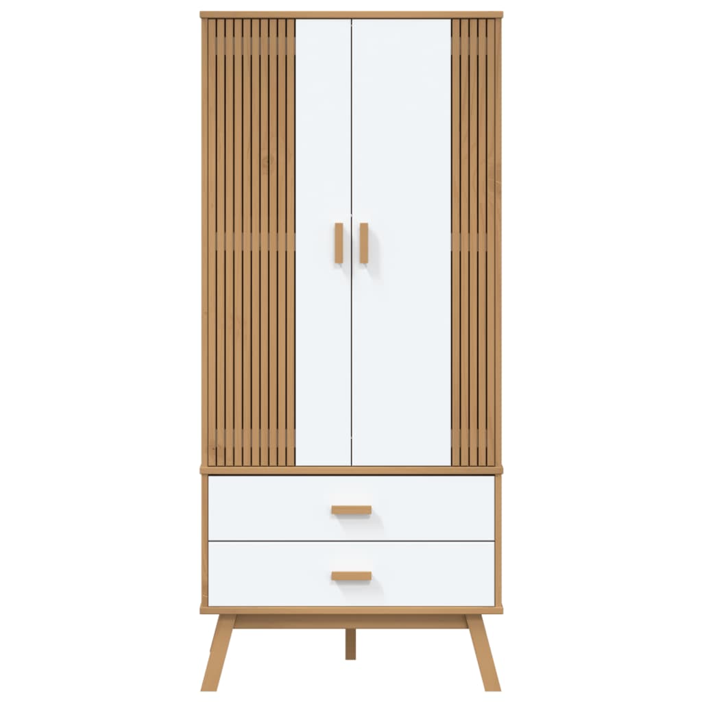 Garde-robe OLDEN blanc et marron 76,5x53x172 cm bois massif pin - XIOS
