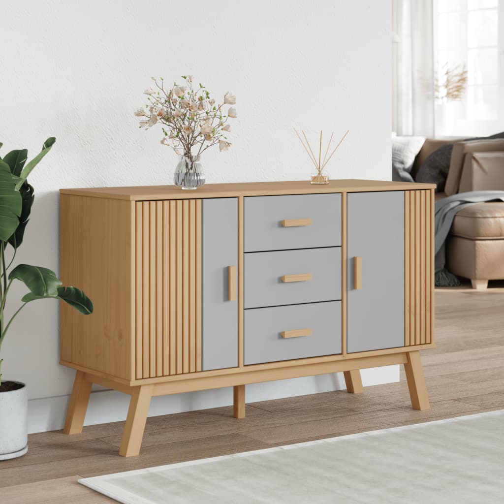 Buffet OLDEN gris et marron 114x43x73,5 cm bois massif de pin - XIOS