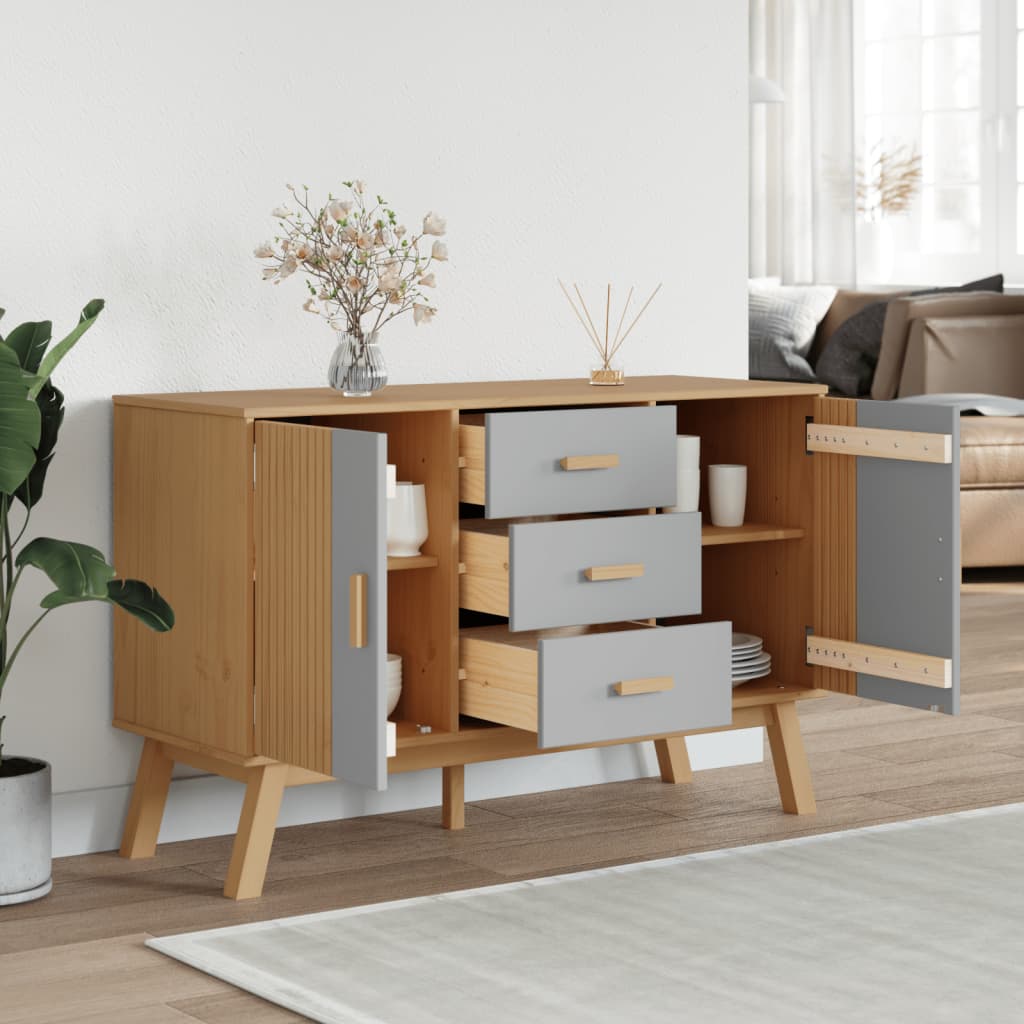 Buffet OLDEN gris et marron 114x43x73,5 cm bois massif de pin - XIOS