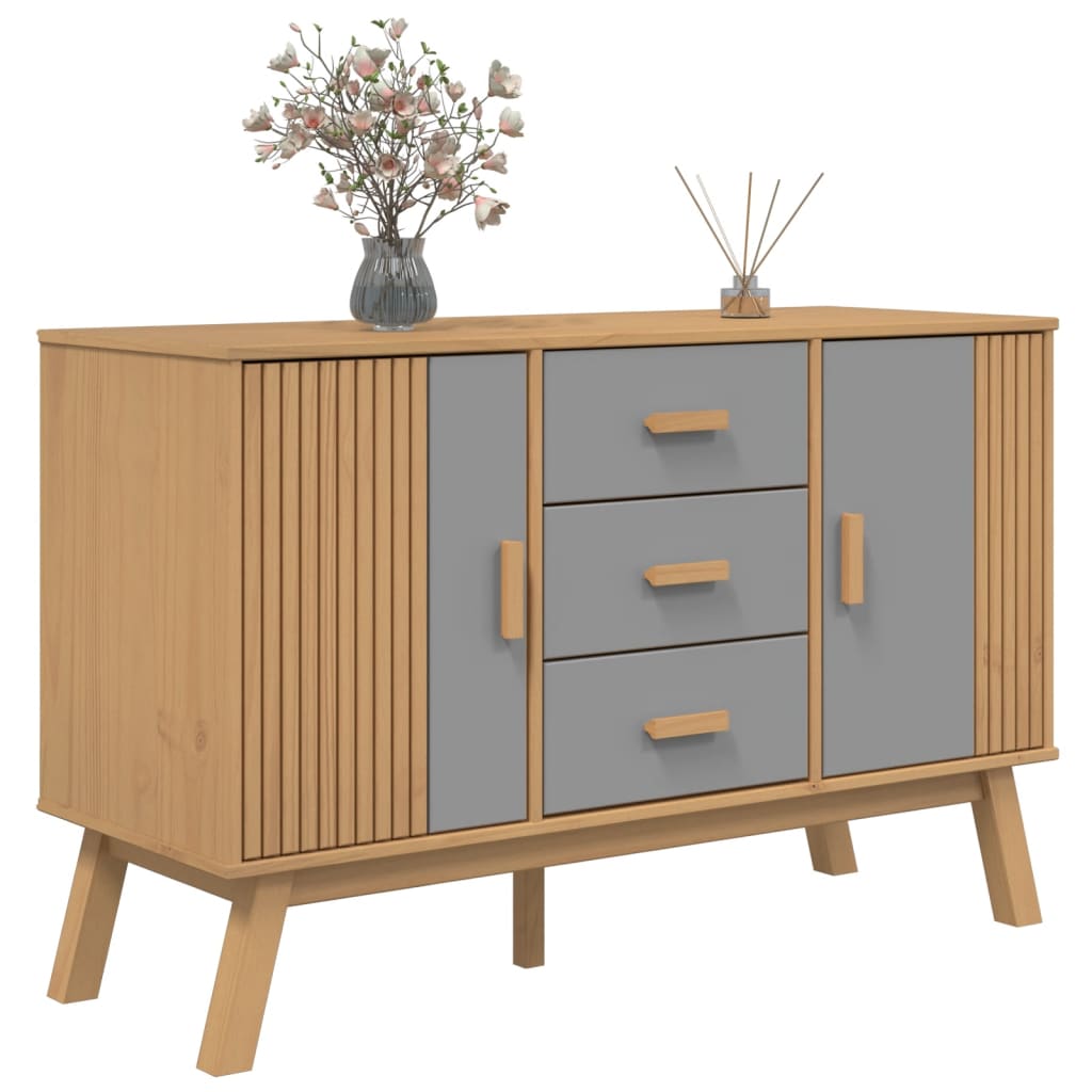 Buffet OLDEN gris et marron 114x43x73,5 cm bois massif de pin - XIOS