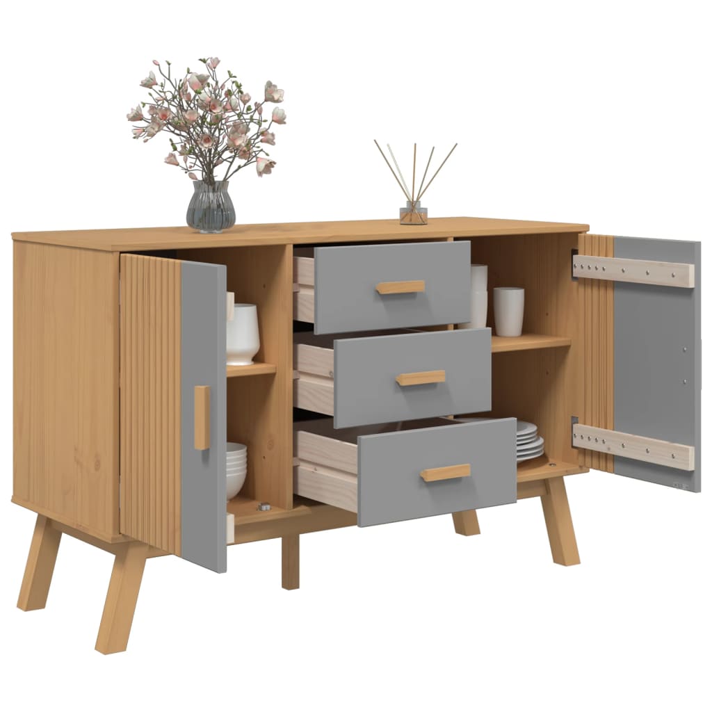 Buffet OLDEN gris et marron 114x43x73,5 cm bois massif de pin - XIOS