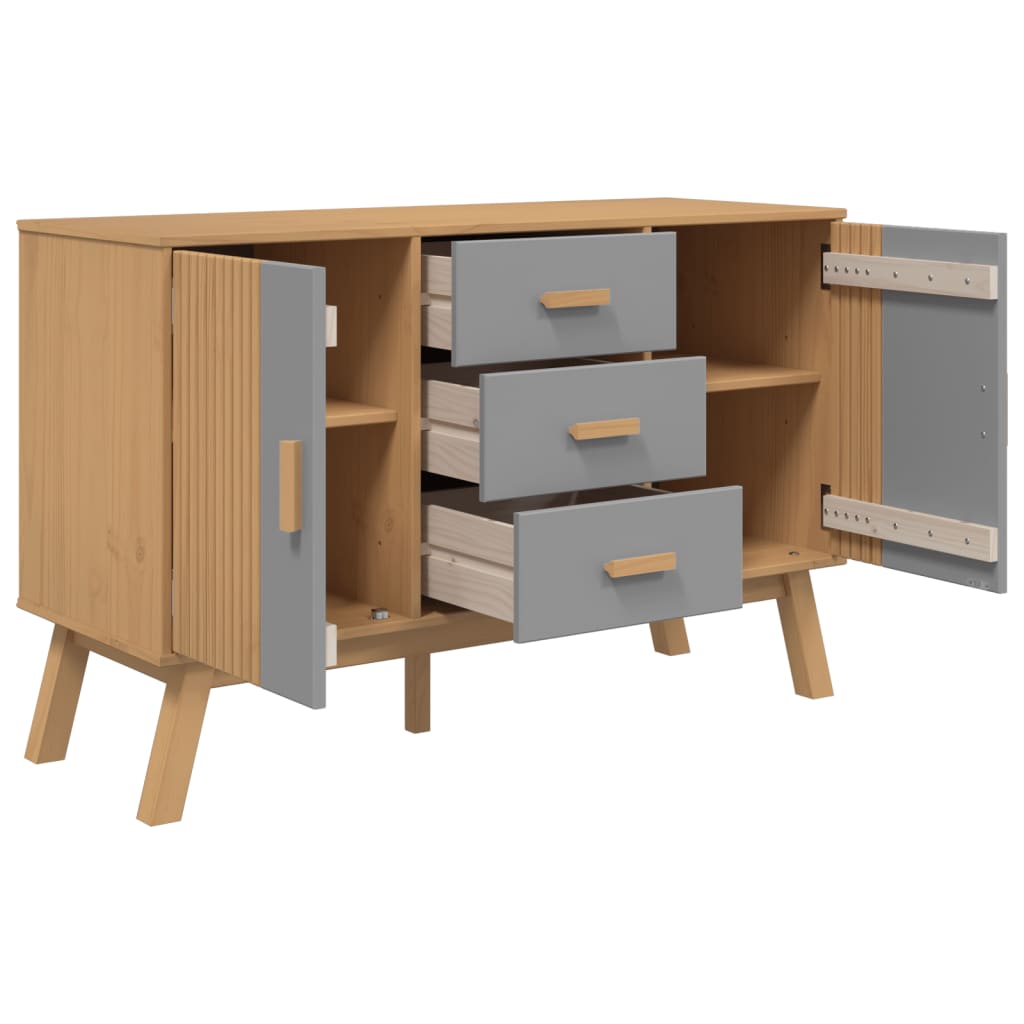 Buffet OLDEN gris et marron 114x43x73,5 cm bois massif de pin - XIOS