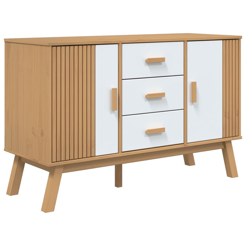 Buffet OLDEN blanc et marron 114x43x73,5 cm bois massif de pin - XIOS