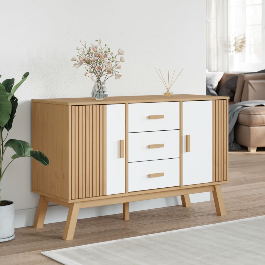 Buffet OLDEN blanc et marron 114x43x73,5 cm bois massif de pin - XIOS