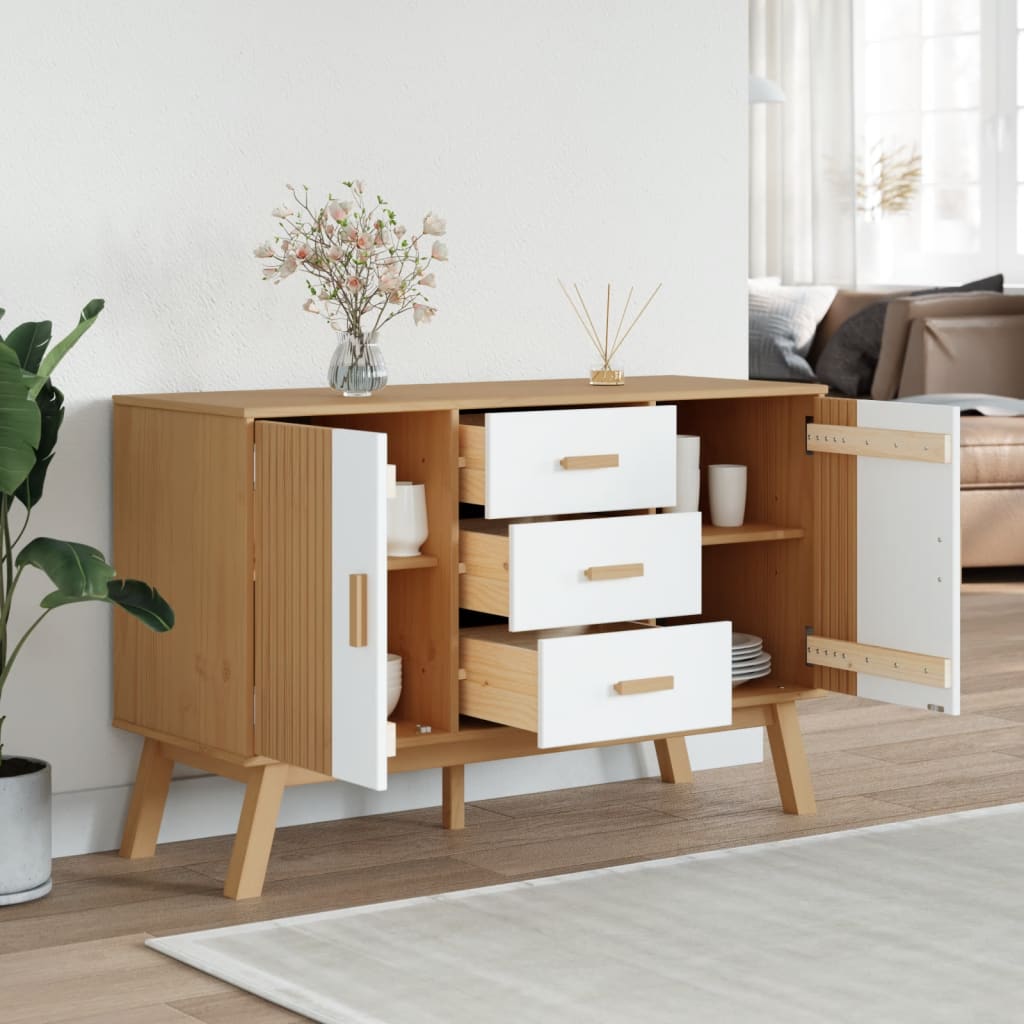 Buffet OLDEN blanc et marron 114x43x73,5 cm bois massif de pin - XIOS