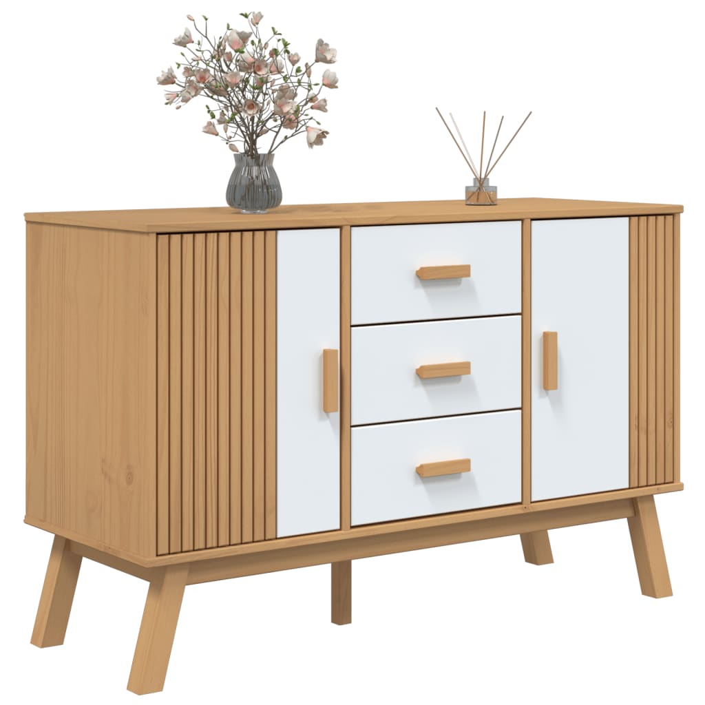 Buffet OLDEN blanc et marron 114x43x73,5 cm bois massif de pin - XIOS