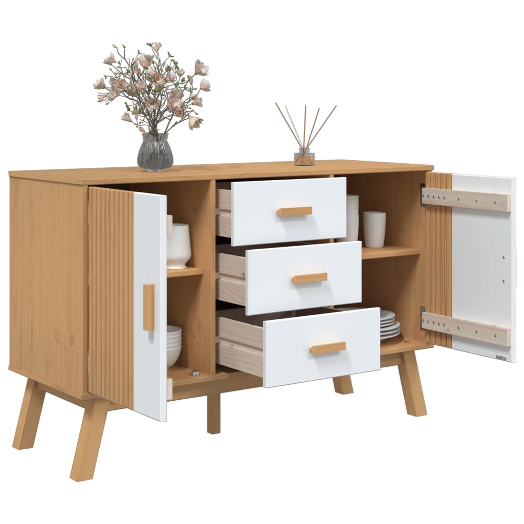 Buffet OLDEN blanc et marron 114x43x73,5 cm bois massif de pin - XIOS