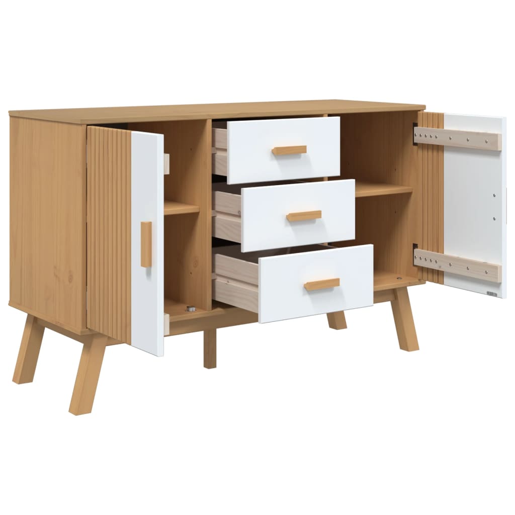 Buffet OLDEN blanc et marron 114x43x73,5 cm bois massif de pin - XIOS