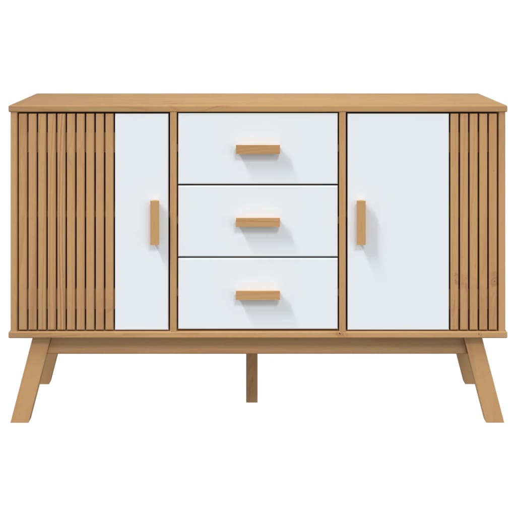 Buffet OLDEN blanc et marron 114x43x73,5 cm bois massif de pin - XIOS
