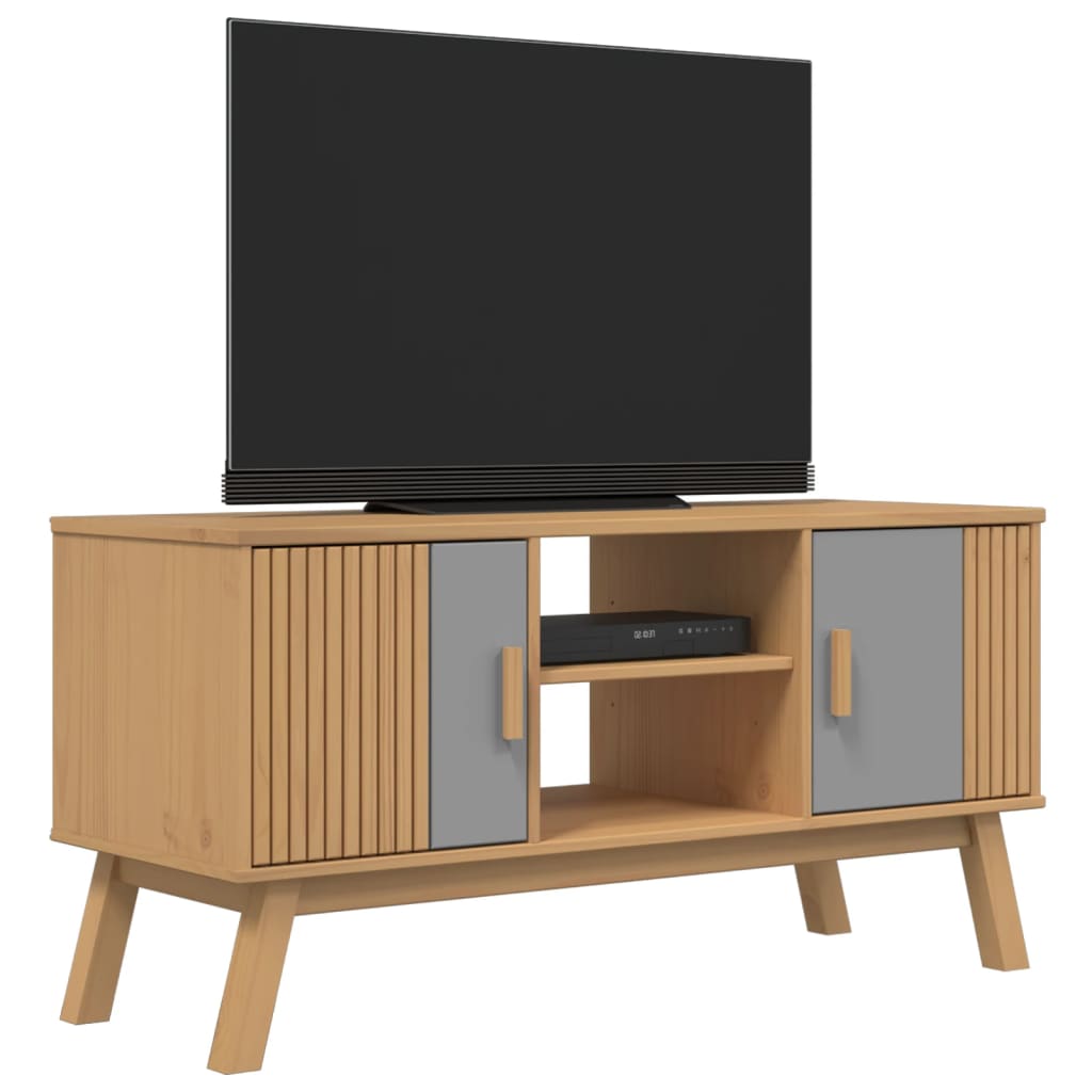 Meuble TV OLDEN gris et marron 114x43x57 cm bois de pin massif - XIOS