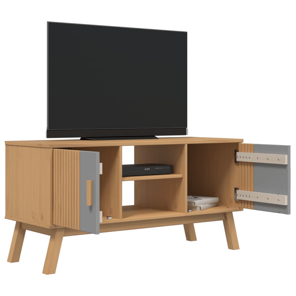 Meuble TV OLDEN gris et marron 114x43x57 cm bois de pin massif - XIOS