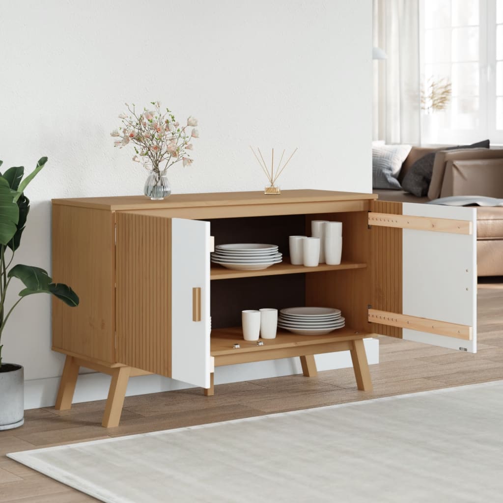 Buffet OLDEN blanc et marron 114x43x73,5 cm bois massif de pin - XIOS