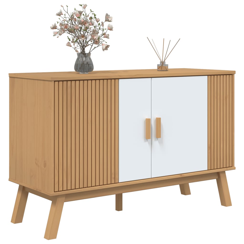 Buffet OLDEN blanc et marron 114x43x73,5 cm bois massif de pin - XIOS