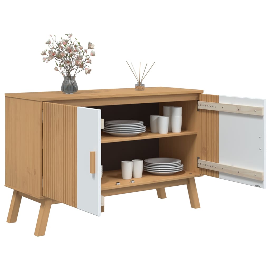 Buffet OLDEN blanc et marron 114x43x73,5 cm bois massif de pin - XIOS