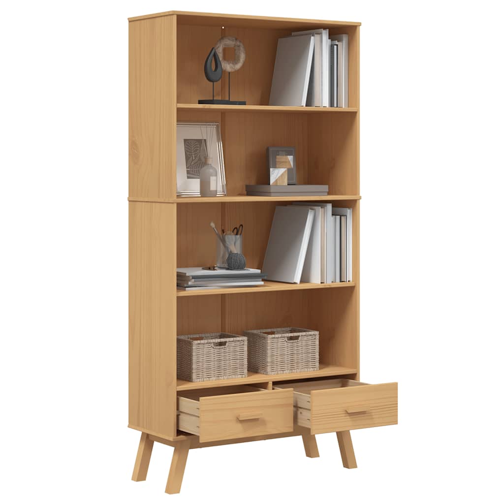 Bibliothèque à 4 niveaux OLDEN marron bois de pin massif - XIOS