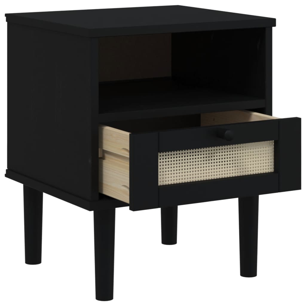 Table de chevet SENJA aspect de rotin noir bois de pin massif - XIOS