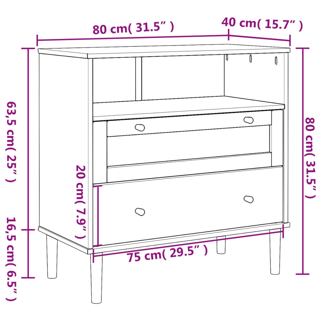 Buffet SENJA aspect rotin marron 80x40x80 cm bois massif de pin - XIOS