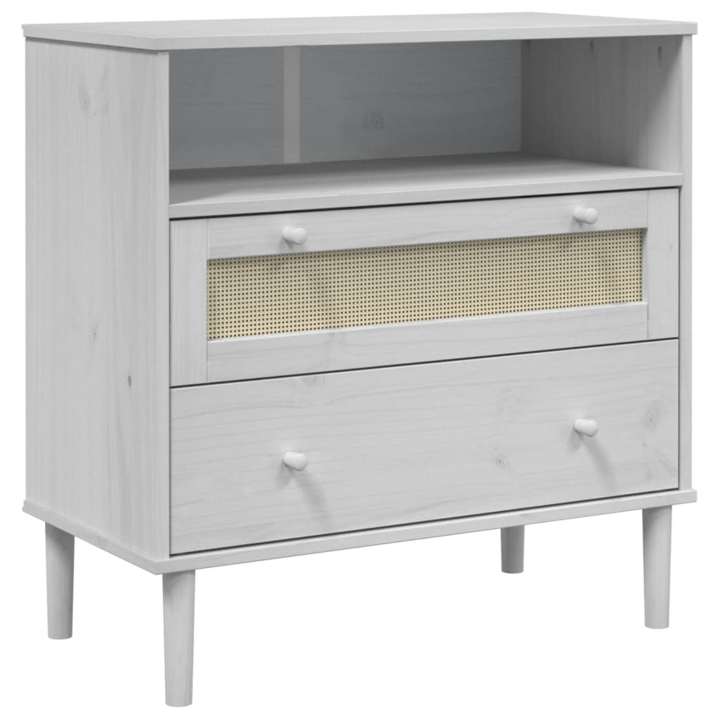 Buffet SENJA aspect rotin blanc 80x40x80 cm bois massif de pin - XIOS