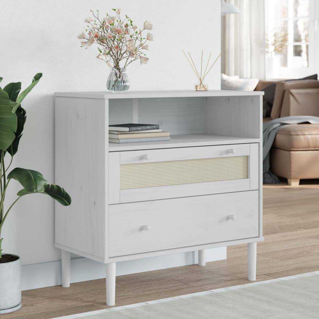 Buffet SENJA aspect rotin blanc 80x40x80 cm bois massif de pin - XIOS