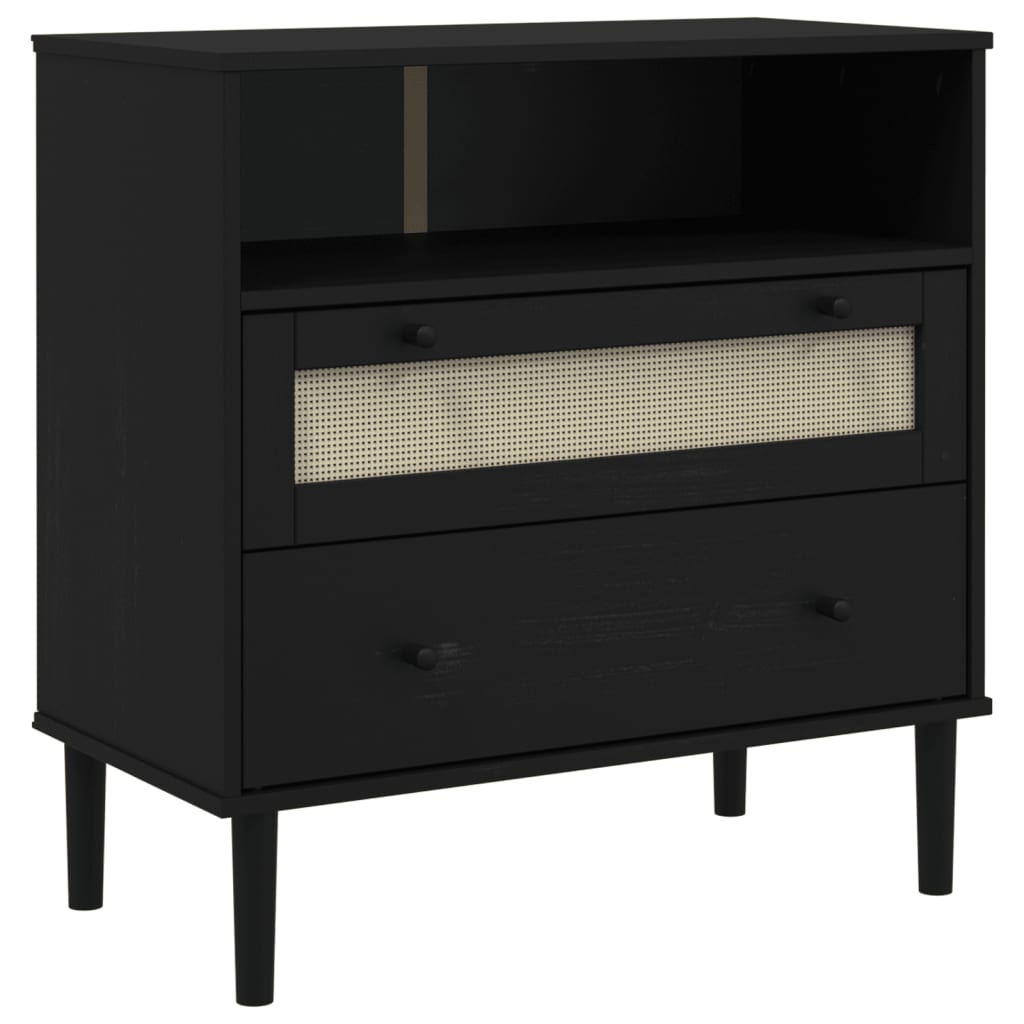 Buffet SENJA aspect rotin noir 80x40x80 cm bois massif de pin - XIOS