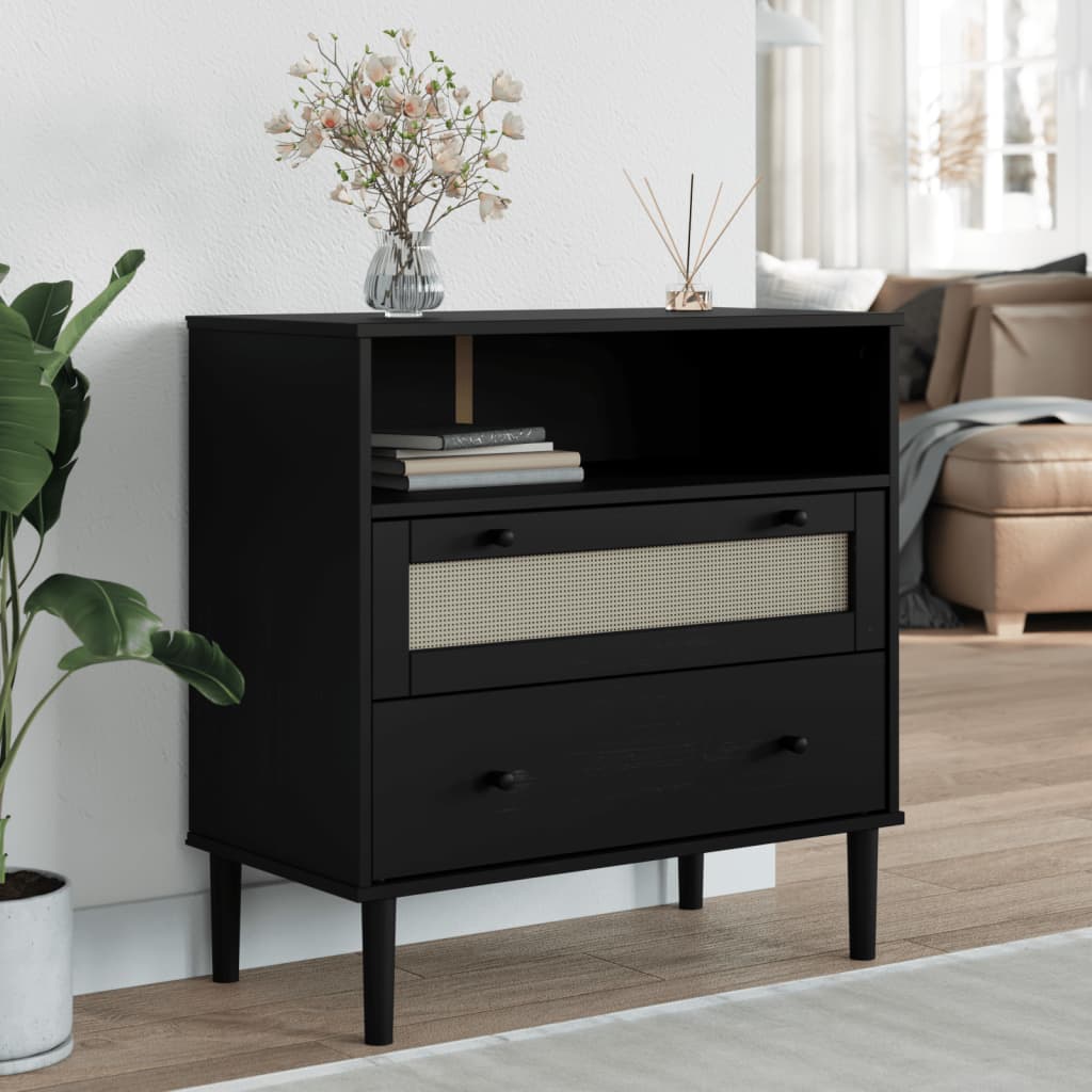 Buffet SENJA aspect rotin noir 80x40x80 cm bois massif de pin - XIOS