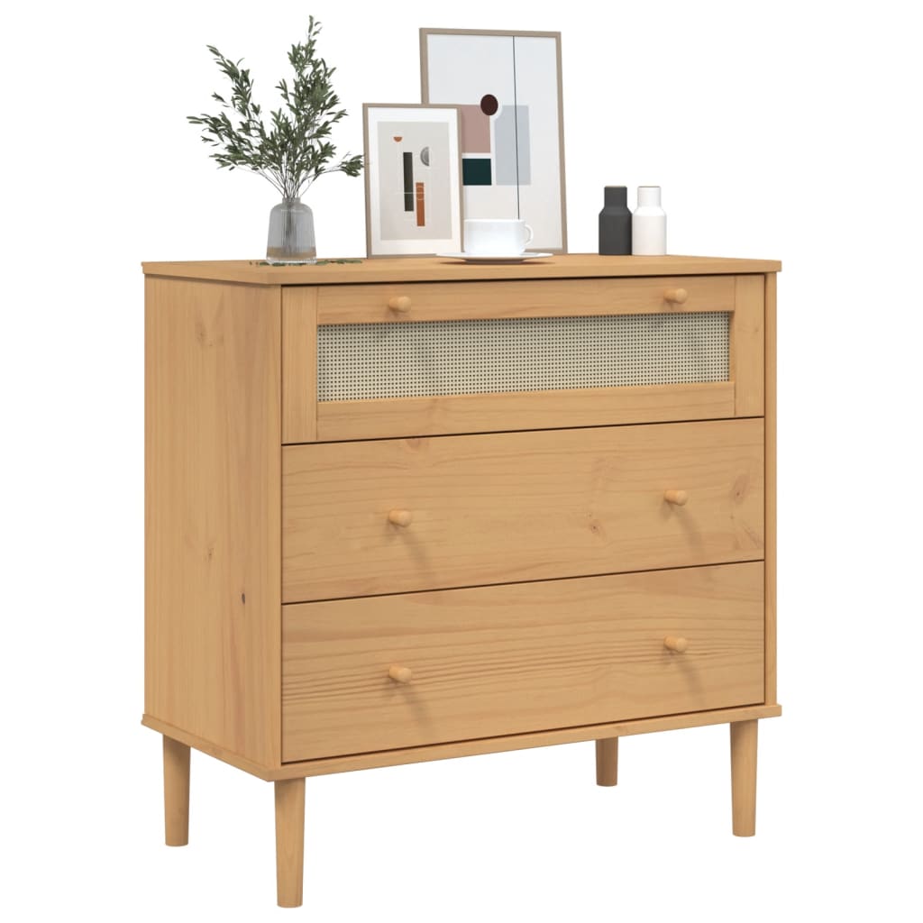 Commode SENJA aspect de rotin marron bois de pin solide - XIOS