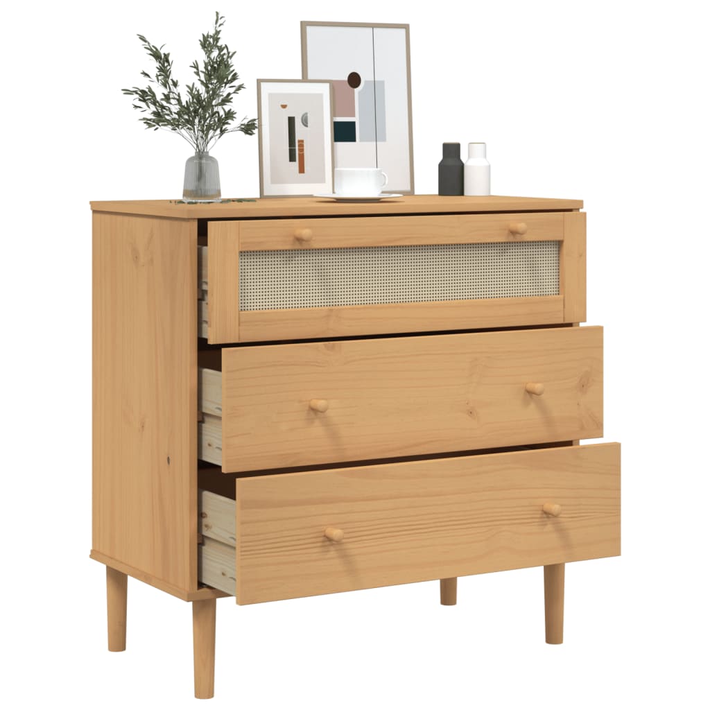 Commode SENJA aspect de rotin marron bois de pin solide - XIOS