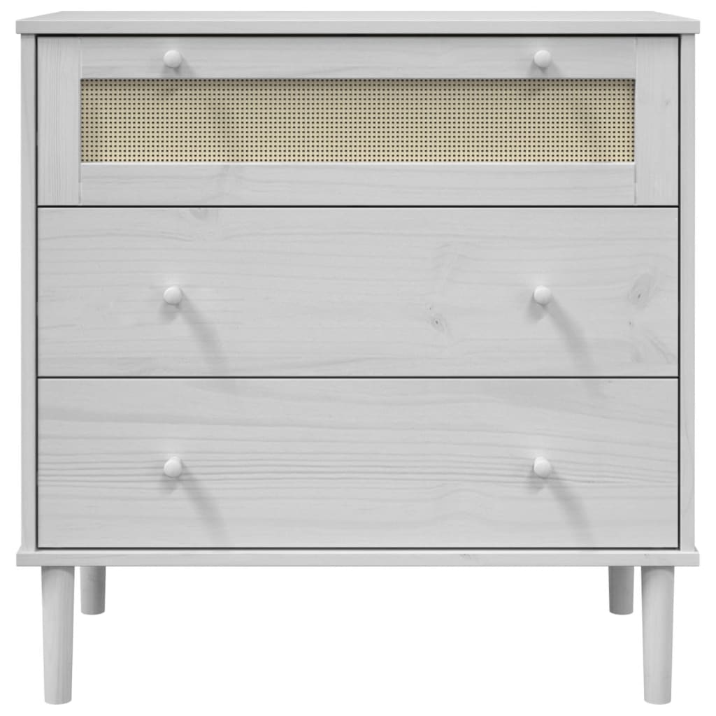 Commode SENJA aspect de rotin blanc bois de pin solide - XIOS