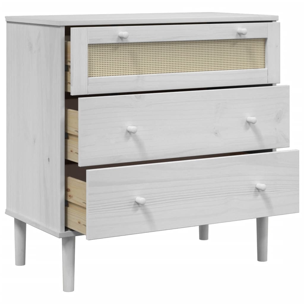 Commode SENJA aspect de rotin blanc bois de pin solide - XIOS