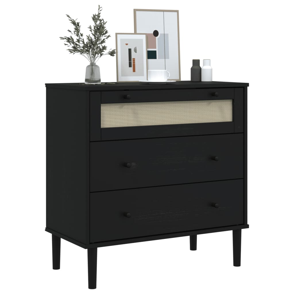 Commode SENJA aspect de rotin noir bois de pin solide - XIOS