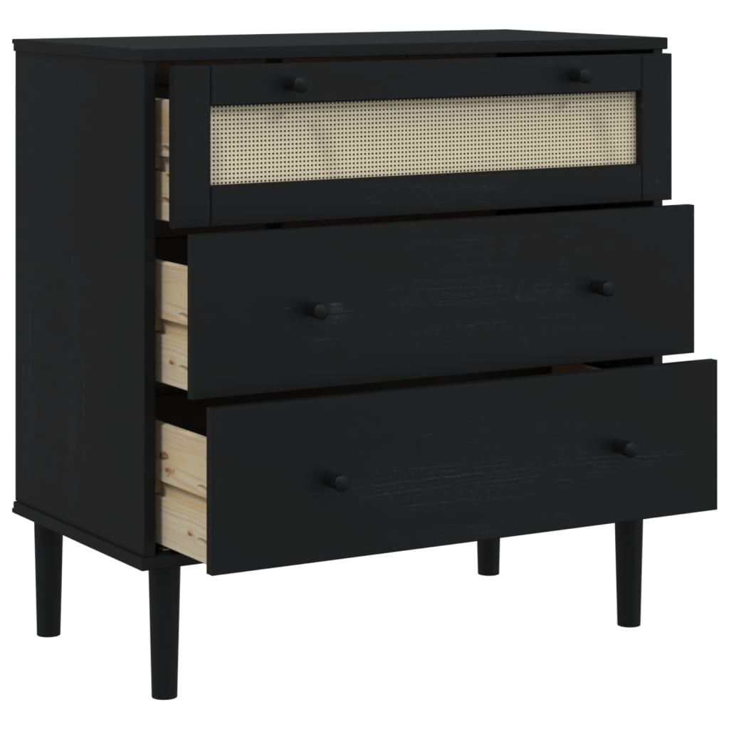 Commode SENJA aspect de rotin noir bois de pin solide - XIOS