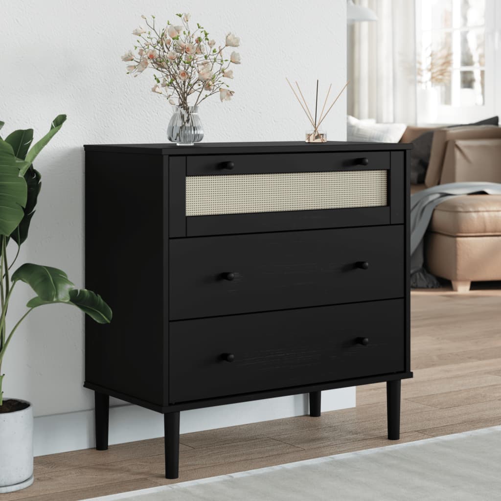 Commode SENJA aspect de rotin noir bois de pin solide - XIOS