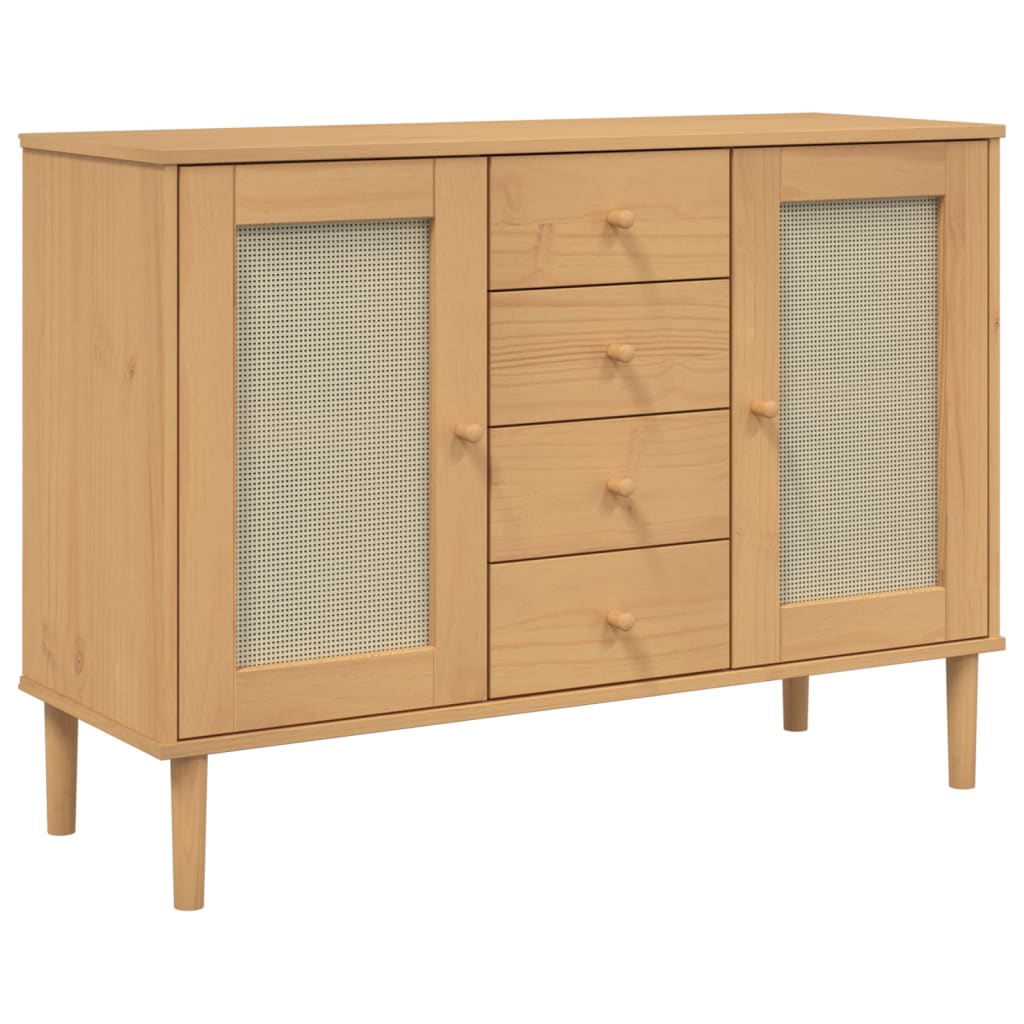 Buffet SENJA aspect rotin marron 112x40x80cm bois massif de pin - XIOS