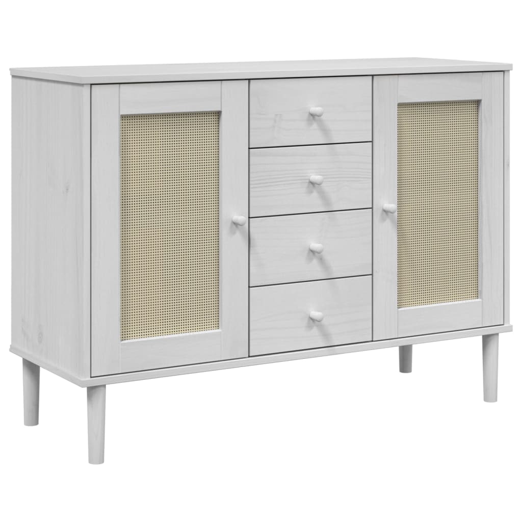 Buffet SENJA aspect rotin blanc 112x40x80cm bois massif de pin - XIOS