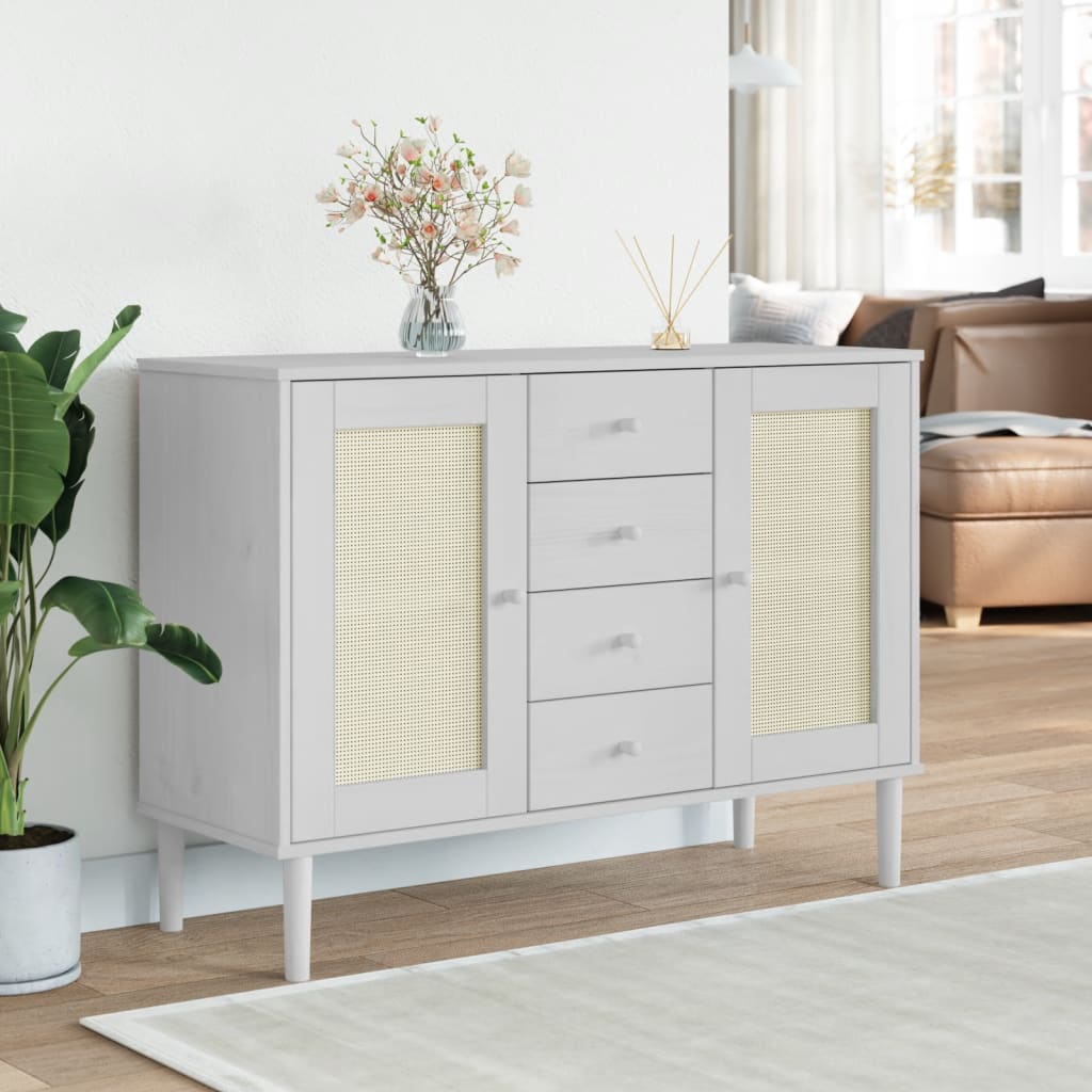 Buffet SENJA aspect rotin blanc 112x40x80cm bois massif de pin - XIOS