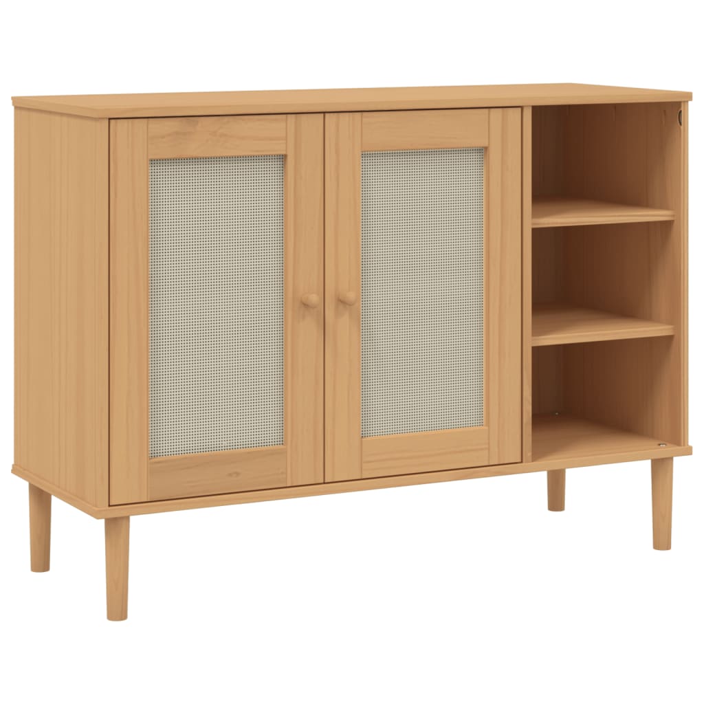 Buffet SENJA aspect rotin marron 112x40x80cm bois massif de pin - XIOS