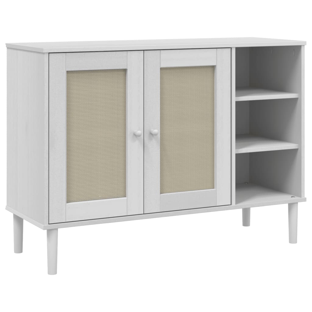 Buffet SENJA aspect rotin blanc 112x40x80cm bois massif de pin - XIOS