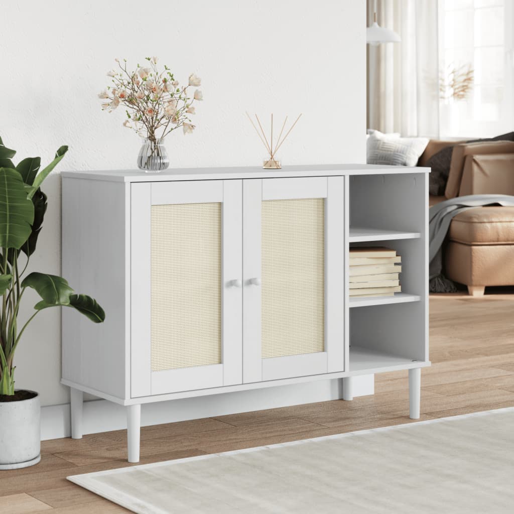 Buffet SENJA aspect rotin blanc 112x40x80cm bois massif de pin - XIOS