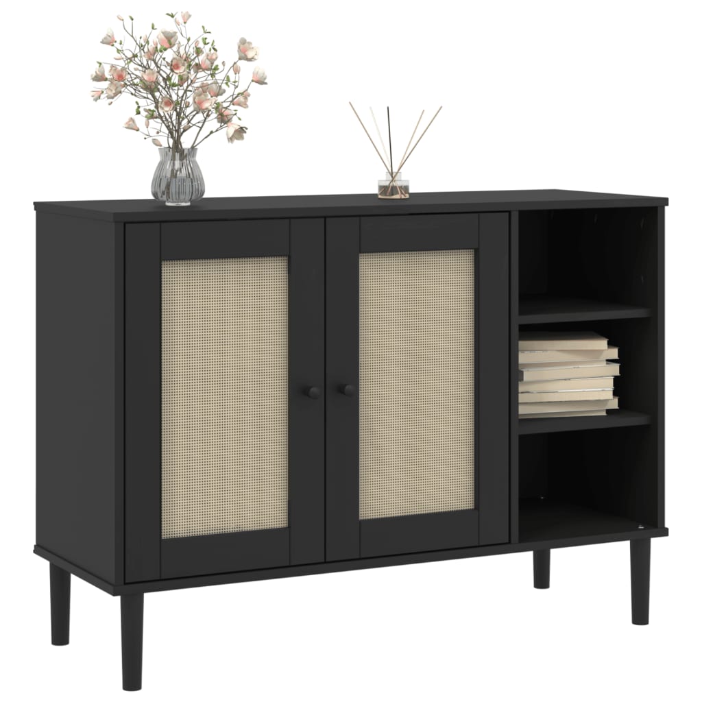Buffet SENJA aspect rotin noir 112x40x80cm bois massif de pin - XIOS