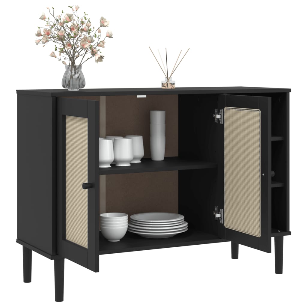 Buffet SENJA aspect rotin noir 112x40x80cm bois massif de pin - XIOS