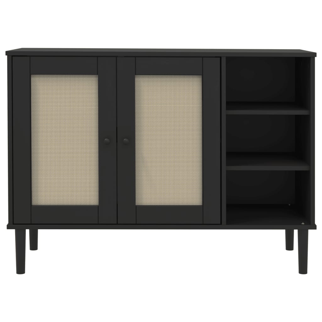 Buffet SENJA aspect rotin noir 112x40x80cm bois massif de pin - XIOS