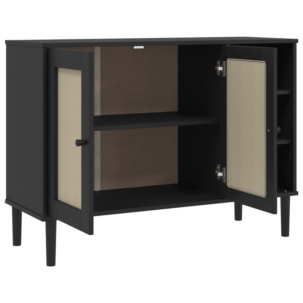 Buffet SENJA aspect rotin noir 112x40x80cm bois massif de pin - XIOS